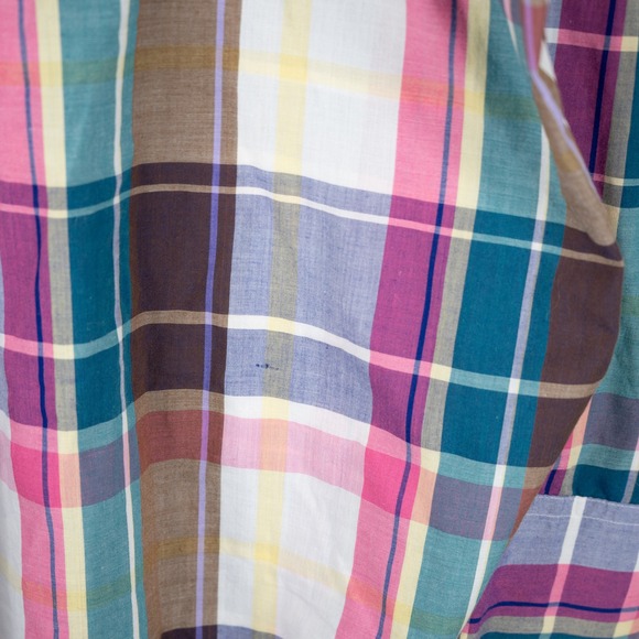 Saddlebrook Western Wear Men's XL shirt, plaid pink brown, pearl snaps Vintage - Picture 5 of 8